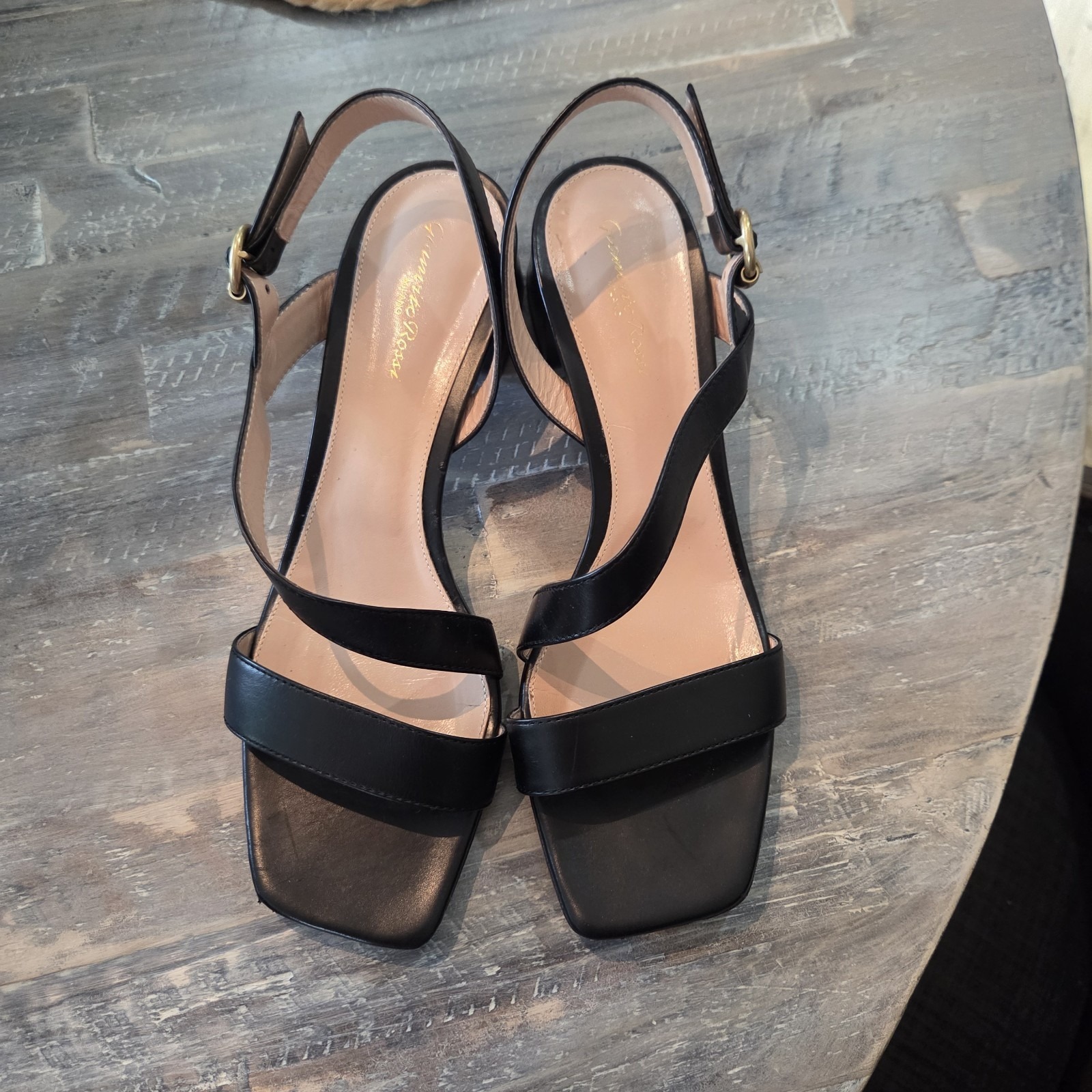 Gianvito Rossi Milano Black Leather Slingback Sandals Block Heel Eu 41.5 Made...